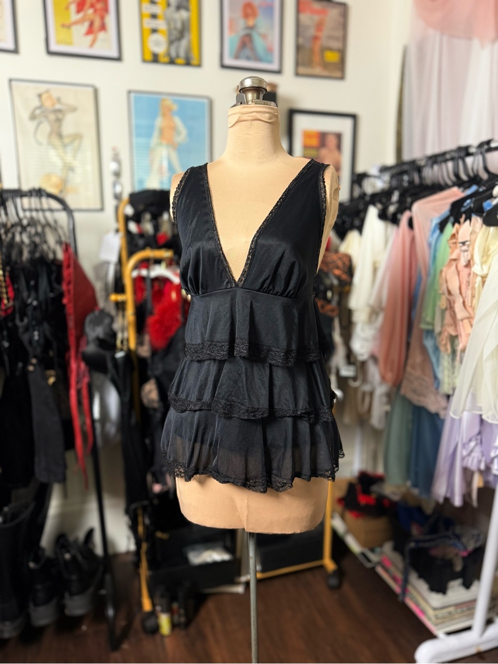 Vintage 1960’s - 1970’s Black Babydoll Nightie Nightgown Lingerie Vintage Goth